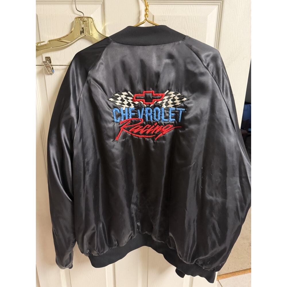Vnt 70s 80s Chevrolet Racing Satin Snap Bomber Jacket Black USA 4xl 60w Chevy